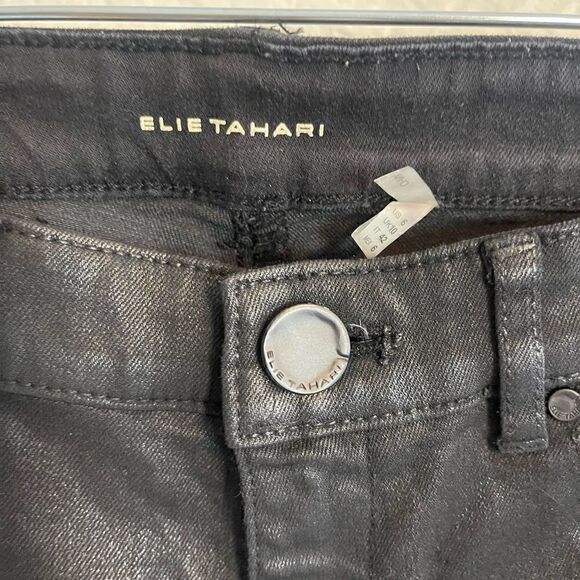 Ellie Tahari Azella Black coated denim waxed skinny jean Legging 6 - Picture 7 of 8